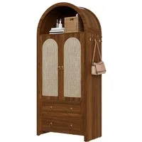 Merax Sideboard im Vintage-Rattan-Stil, Bogenförmiger Schrank (1 St., 80 L x 40 B x 180 H), Kommode mit 2 Türen, 2 Schubladen und Stauraum, Aufbewahrungsmöbel