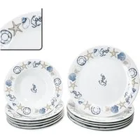 MamboCat Tafelservice Neptun 12tlg Tafelservice Porzellan 6 Pers Speiseteller Suppenteller, Porzellan