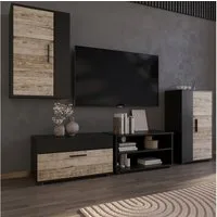 Vicco Wohnwand Berno, Schwarz/Sandeiche, 2 Teile, (2-St)