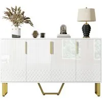 BlingBin Sideboard Kommode, 140 cm Hochglanz Sideboard, Buffetschrank, Weiß (1er Set, 1 St., 140 x 40 x 80 cm, 4 Türen, Metallgriffe und -beine), mit Griffen und Beinen aus Metall, für Wohnzimmer, Esszimmer