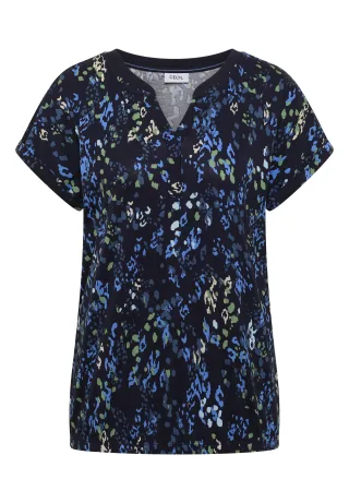 CECIL - T-Shirt mit Split Neck und Print urban dark blue - Gr. - M