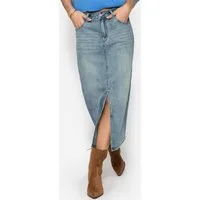 SASSYCLASSY Midirock Midi Jeans Rock mit Schlitz für Damen Sommerlicher Jeansrock mit hoher Taille aus Baumwolle Blau