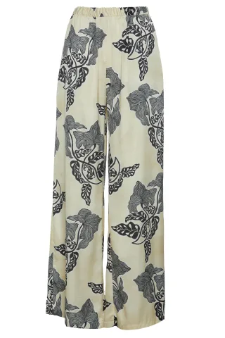 bsb - Marlenehose mit weitem Bein und Allover-Muster beige/blau - Gr. - S