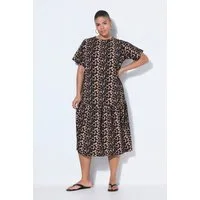 Studio Untold Jerseykleid Midikleid A-Linie Leo Halbarm Volant