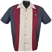 Steady Clothing Kurzarmhemd Atomic Men Charcoal Burgundy Stone Retro Vintage Bowling Shirt
