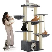 PETEPELA Kratzbaum Kratzbaum größe Katzen stabil mit 13 Sisalpfosten(11cm), Großer Sitzstange, Höhle, Körben, Kratzbaum XXL 169 cm