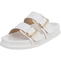 Ital-Design Damen Freizeitsandale mit Schnallen und Fußbett Pantolette (91970989) Flach Pantoletten in Weiß