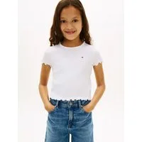 Tommy Hilfiger T-Shirt ESSENTIAL RIB TOP mit Babylock-Kanten und Stickerei unifarben, casual, regular fit, Baumwollmix, Rundhals