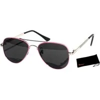 Rennec Sonnenbrille Kinder Pilotenbrille Polarisiert Jungen Mädchen 6 bis 11 Jahre (inklusive Brillenbeutel) Gläser UV400 Schwarz Getönt, stabiles Metallgestell