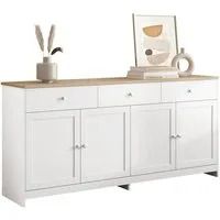 Merax Kommode Aufbewahrungsschrank mit drei Schubladen und vier Klappen, Sideboard im Landhausstil,Anrichte,Wohnzimmerschrank,B:160cm