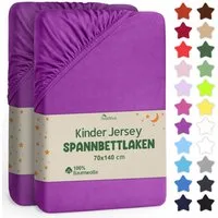 NatureMark Spannbettlaken Jersey Spannbetttuch, 100% Baumwolle, Gummizug: rundum, (2 Stück), Kinder Spannbetttuch, für Baby-/Kinderbett, 70x140 cm, Lila