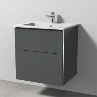 Sanipa 3way Keramik-Set Venticello Keramik-Waschtisch und Unterbau mit 2 Auszügen, Anthrazit-Matt BR32122