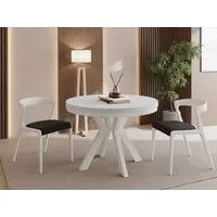 WFL GROUP Esstisch Savio Neo ausziehbar verlängerbar rund modern mit Weißen Holzbeinen (MADE IN EU, XXL Groß – 80/90/100 cm ausziehbar auf 130/190/200/300 cm), platzsparender Tisch für kleine Küche, Esszimmer oder Wohnzimmer
