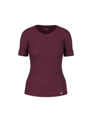 Marc Cain Additions - Baumwollstretch-Shirt mit Halbarm winetasting - Gr. - 44