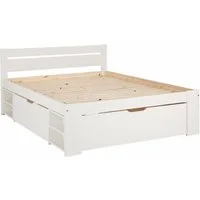 OTTO home Massivholzbett "HANNES " mit Schubladen und Regalen, Nachtschrank ausziehbar, stabil, FSC®-zertifiziertes Kiefernholz, ideal für kleine Räume