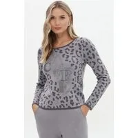 Passioni Strickpullover Pullover mit Leoprint und Logo