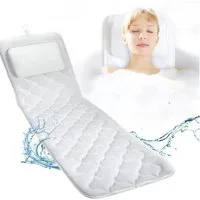 Refined Living Badewannenkissen 125x41cm Badewannenmatte mit Kopfstütze, 4D-Air-Mesh & 13 Saugnäpfen, Duschmatten Luxus Badewannenkissen mit Aufhängehaken, Spa Badekissen, 1-tlg., Ganzkörper Badewannenzubehör mit Nacken- und Rückenstütze, rutschfest,