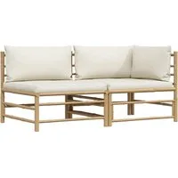 vidaXL Sofaelement 2-tlg. Garten-Lounge-Set mit Kissen Cremeweiß Bambus (1 St)