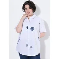 Ulla Popken Longbluse Bluse maritime Motive A-Linie Hemdkragen Halbarm