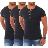 Young & Rich T-Shirt Herren basic fein gerippt mit trendigen extra großen Knöpfen 1872 mit Knopfleiste unifarben kurzarm slim fit