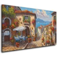 Artedinoi Leinwandbild Italien Dorf Altstadt Meeresblick Wandbild Leinwandbild Deko Kunnst XL