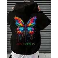 RMK Kapuzenpullover Herren Hoodie Oversize Langarm Longshirt Butterfly Schmetterling mit Kapuze
