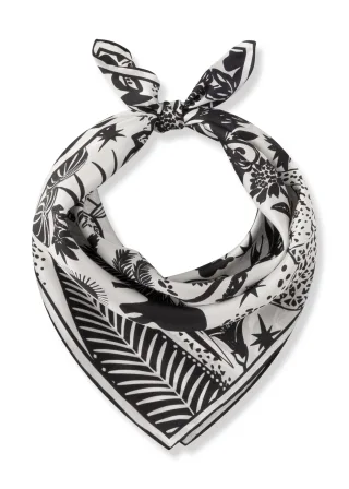 Premium Nickituch aus reiner Seide mit Dschungel-Motiven weiß - Gr. - ONE SIZE
