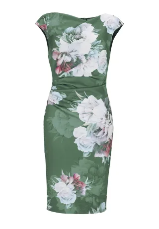 SWING - Cocktailkleid aus bedrucktem Scuba moss green/multi - Gr. - 44