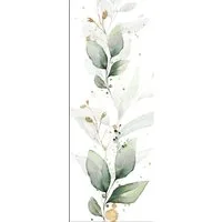 artissimo Glasbild Bild aus Glas 30x80 cm / Wandbild Hochformat / Wanddeko modern, Blumen und Blüten: Eukalyptus Aquarell in salbei-grün & gold