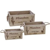 Spetebo Blumenkasten Holz Pflanzbox 3er Set - 29 / 24 / 20 cm (3er Set, 3 St., Pflanzkästen in 3 Größen), Pflanzkasten mit Henkel aus Naturkordel
