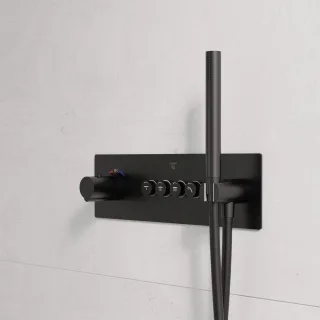 Steinberg Unterputzthermostat, mit pushtronic, mit Mengenregulierung, für 4 Verbraucher, schwarz mat 39042422S