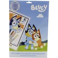 Bluey Malen nach Zahlen Set A4 16 Blätter 6 waschbare Stifte
