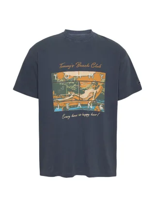 Tommy Jeans - T-Shirt mit Frontprint blau - Gr. - L