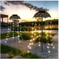 GLOBO LIGHTING LED Solarleuchte, LED-Leuchtmittel fest verbaut, Warmweiß, Solarlampe Außenleuchte Erdspieß Regenschirm 60x LED schwarz 2x