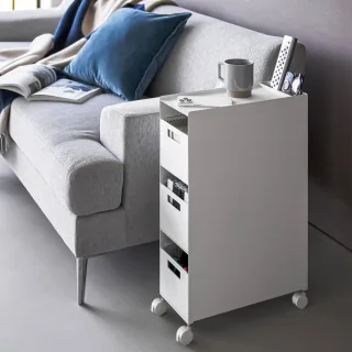 Yamazaki Aufbewahrungsregal Körbe und Rollen Tower – Metall weiß. Helles Design und mobile Flexibilität schaffen Übersichtlichkeit in Ihrem Heim.