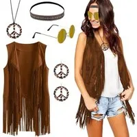 LuxusKollektion Hippie-Kostüm Fransenweste Damen Hippie 70er Kostüm Karneval XL