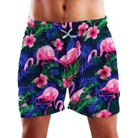 King Kameha Badeshorts Flamingo Flowers Funky Hawaii Bade-Shorts Mesh-Einsatz Kordelzug Mit integriertem Mesh-Innenslip für extra Komfort