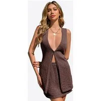 Imily Bela Loungeanzug Damen 2-teilige Urlaubssets (Set, 2 tlg., Ärmelloses Langes Stricktop + Minirock) einfarbig