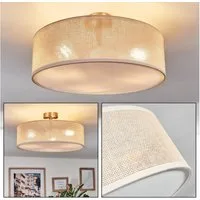 hofstein Deckenleuchte Deckenlampe aus Metall/Papiergeflecht/Stoff/Kunststoff in Natur/Weiß, Deckenleuchte im modernen Boho-Design, Ø 40 cm, E27