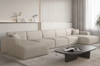 Wohnlandschaft Sofa U-Form CELES PREMIUM XL in Stoff Scala Hellbeige