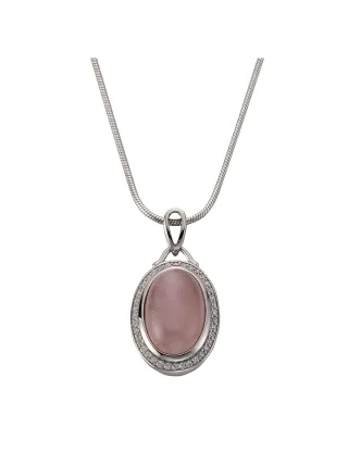Zeeme Gemstones Halskette Silber 925 rhodiniert 42+5cm mit echtem Rosenquarz und Zirkonia-Steinen