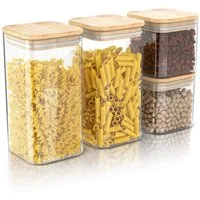 Arendo Aufbewahrungsbecher Glasbehälter 2x 0,8L & 2x1,65L Borosilikatglas Bambusdeckel luftdicht, Borosilikatglas, Bambus, Silikon, (Vorratsbehälter-Set, 4-tlg., 4er Set), Hitzebeständig, umweltfreundlich, langlebig, mikrowellengeeignet