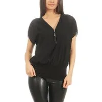 malito more than fashion Chiffonbluse malito Damen kurzarm Bluse im Fledermaus Look, Tunika mit Zipper, Kurzarm Bluse