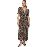 Zero Maxikleid Damen kurzarm mit Leoprint Raffung