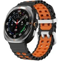 Wigento Smartwatch-Armband Für Samsung Galaxy Watch Ultra / Ultra 2025 Two Color Silikon Armband, Silikon Armband mit Ocean-Design und Silber-Schließe