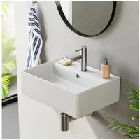 HOROW Waschbecken Rechteckig hängewaschbecken oder Aufsatzwaschbecken 55/45*31*13cm (Badezimmer Waschtisch, mit Hahnloch und Überlauf - Weiß)