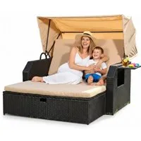 Mucola Strandkorb Strandkorb Sonnenliege Sonnenbett mit Dach aus Polyrattan Relaxliege, BxTxH: 145,00x143,00x130,00 cm, (Stück, 1-tlg), Sonnenschutzdach
