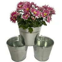 Online-Fuchs Blumentopf 3er Set Pflanzgefäße aus Zink Silber Metall Übertopf Kräuter P45, 19 x 19 x 16 cm, schlicht Henkel Eimer-Design Garten Terrasse Balkon