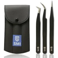 SMI Präzisionspinzette 3-tlg - Wimpernpinzette Wimpernverlängerung Wimpern Pinzette mit Etui, gebogen und gerade