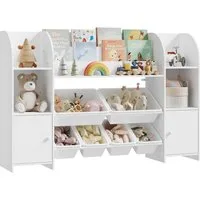 Woltu Kinderregal, Bücherregal Kinder aus Holz, Weiß, 140 x 90 x 30 cm